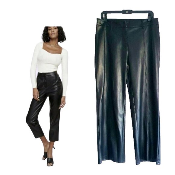 7 For All Mankind Pants - 7 For all Mankind M Black Coated Faux Leather Wide Cropped Front Seam Pants Leg